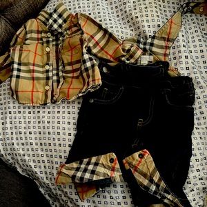 Burberry baby overalls and shirt set Size 3 months only worn once